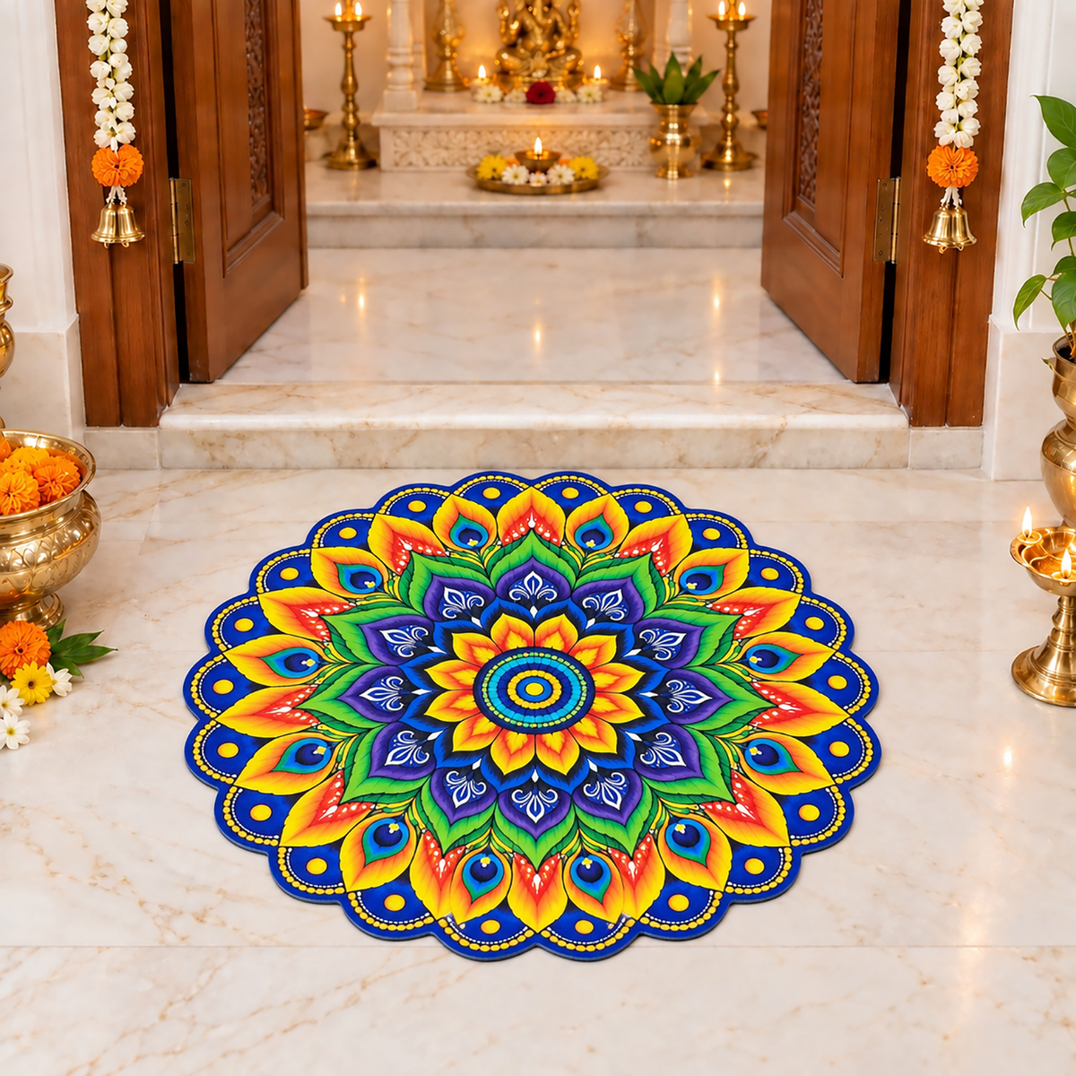 3D Rangoli Mats ( 56x59 cm, Multi )