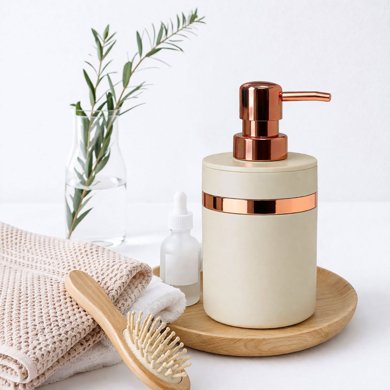 Rosegold & Ivory Plastic Soap Dispenser For Bathroom And Kitchen Sink ( 16x8 cm Rosegold & Ivory )