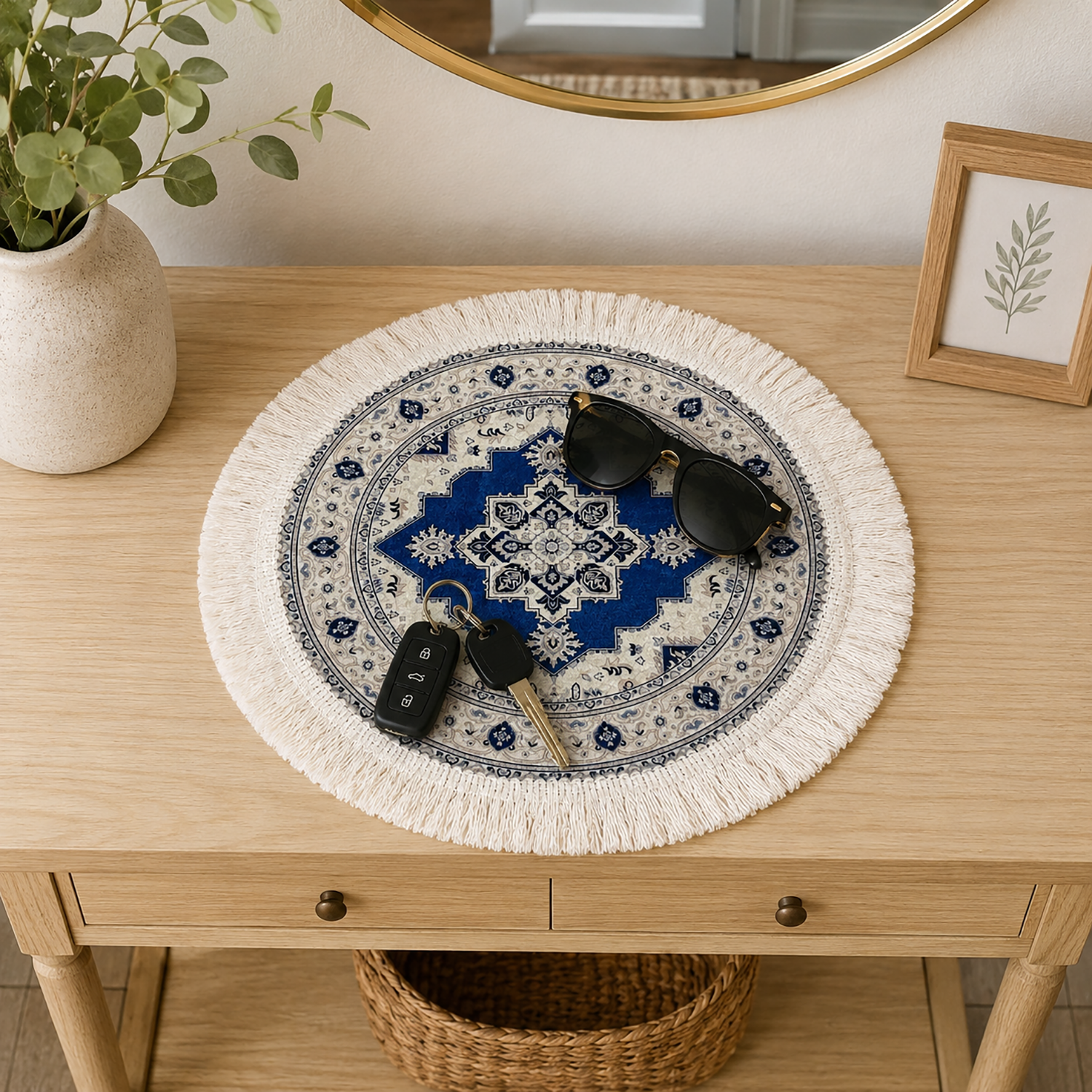 Persian Mandala Dining Table Mats ( 36x36cm, Multicolor, Set Of 2 )