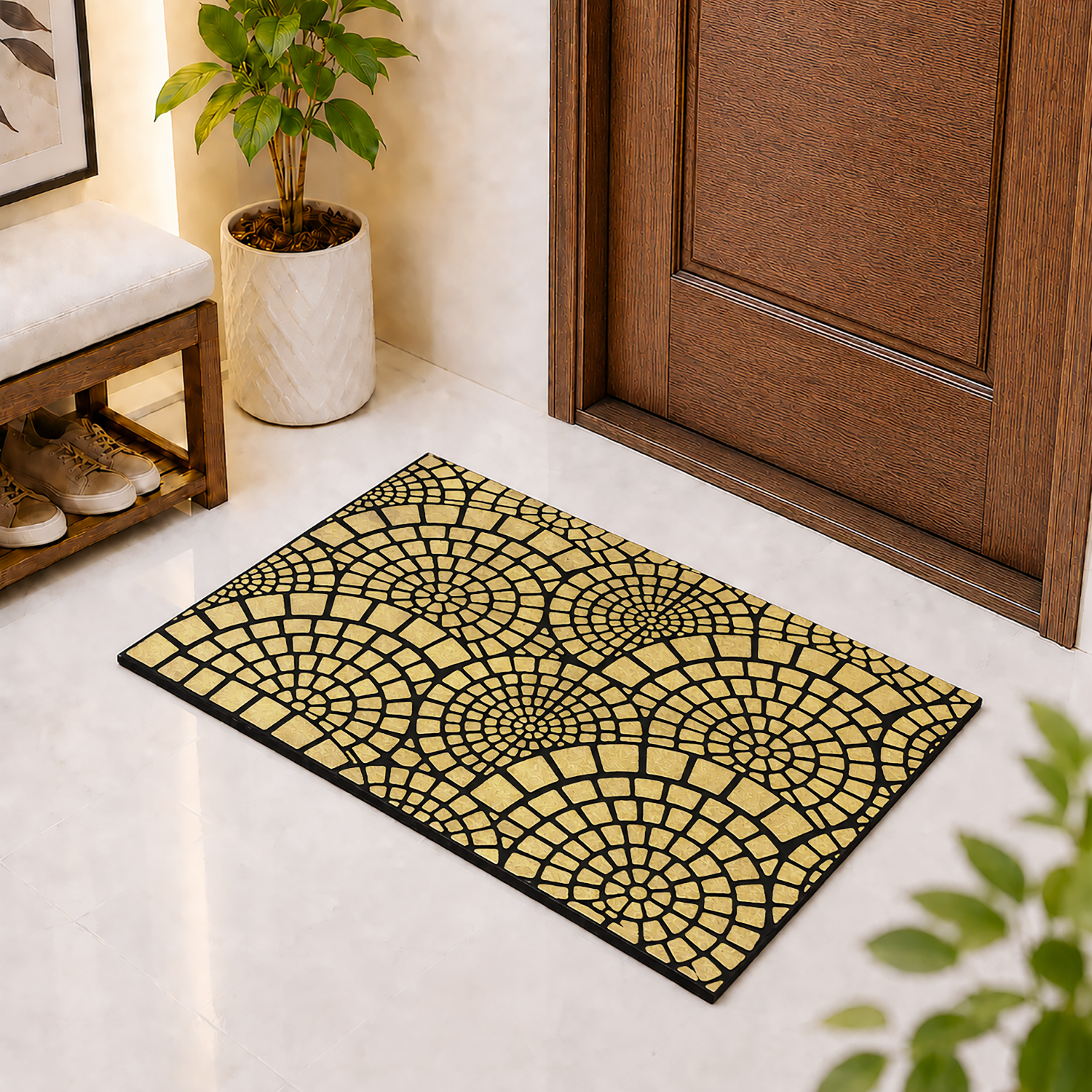 Rubber Door Mat Mosaic Textured ( 45x75 cm Golden )