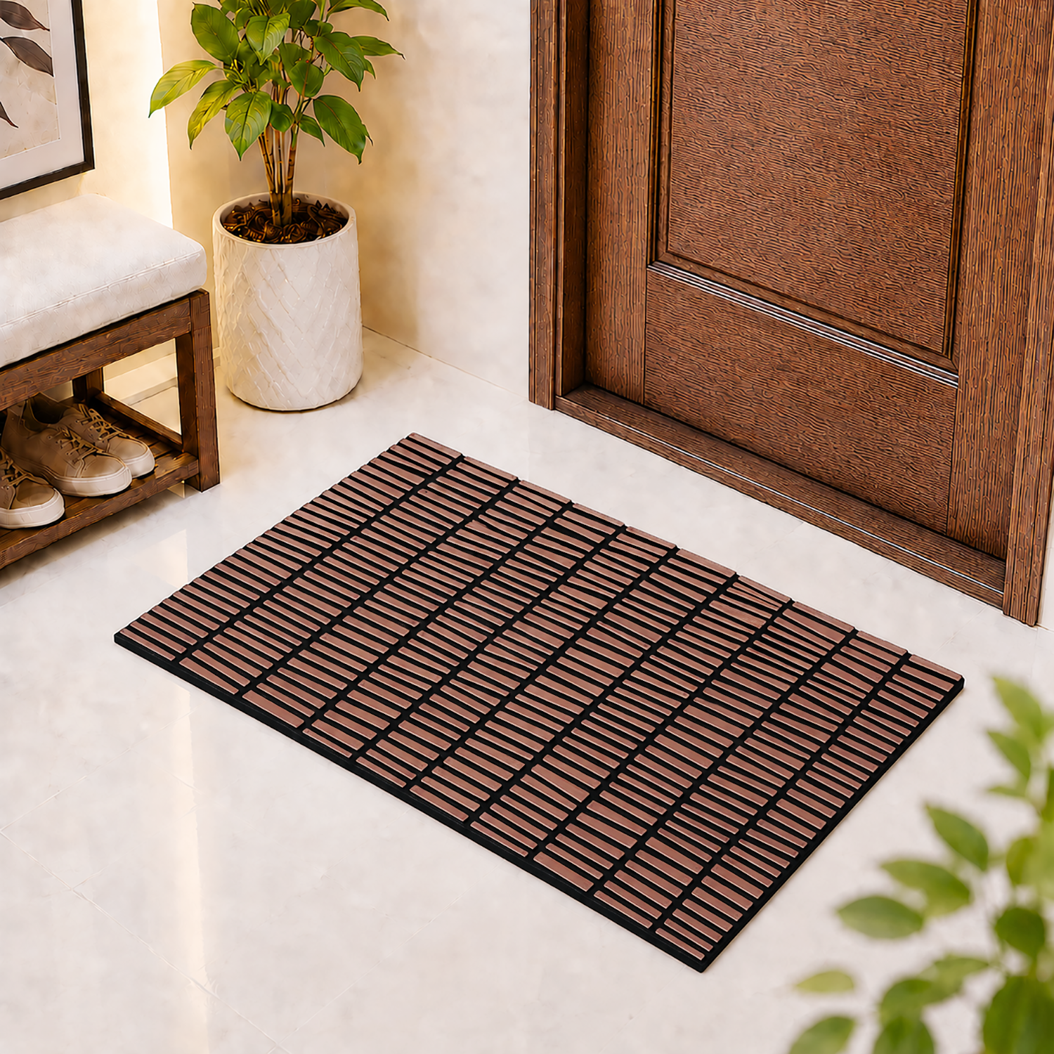 Rubber Door Mat Linear Textured ( 45x75 cm Brown )