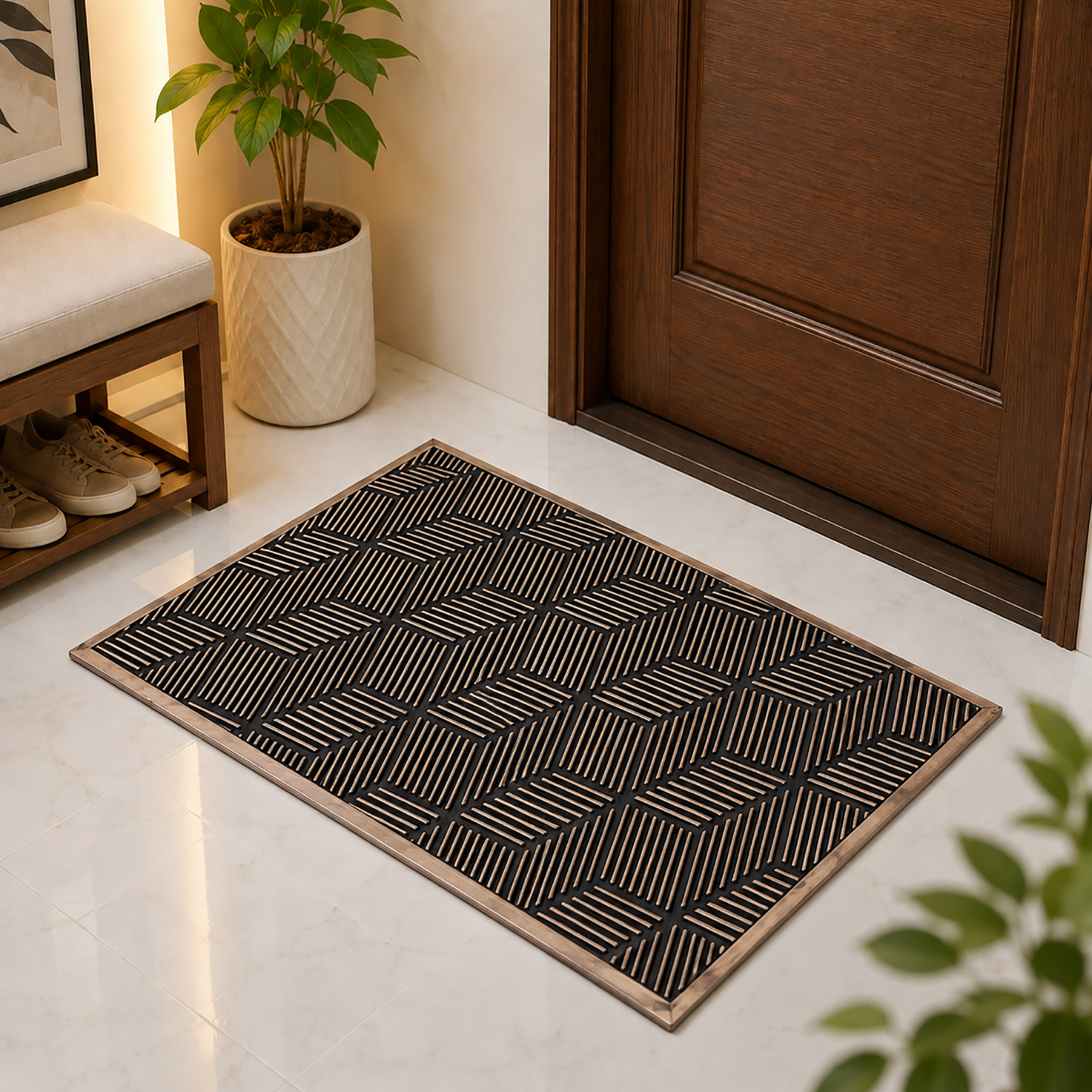 Rubber Door Mat Geometric Textured ( 45x75 cm Copper )