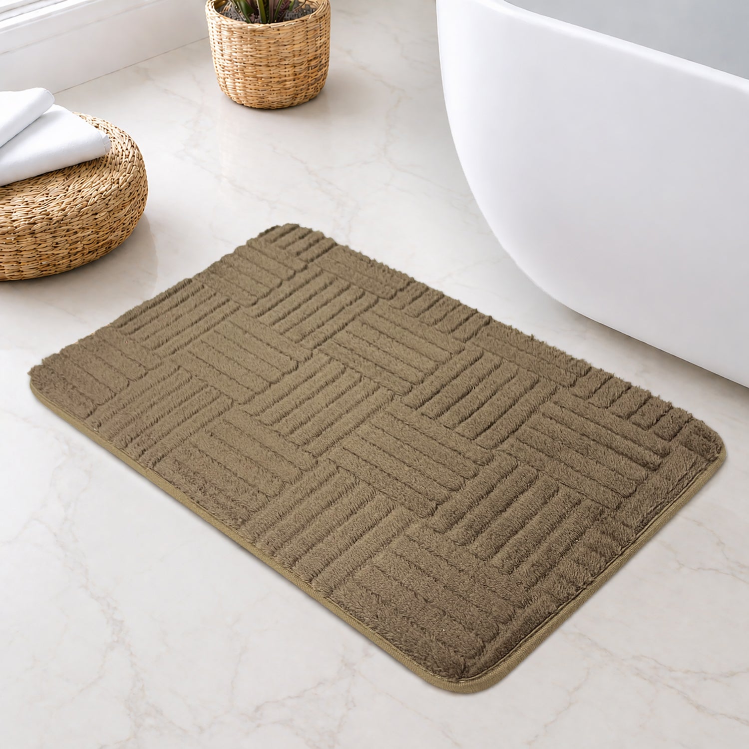 Bahrain Intersect Microfiber Bath Mat (40x58cm Coffee)