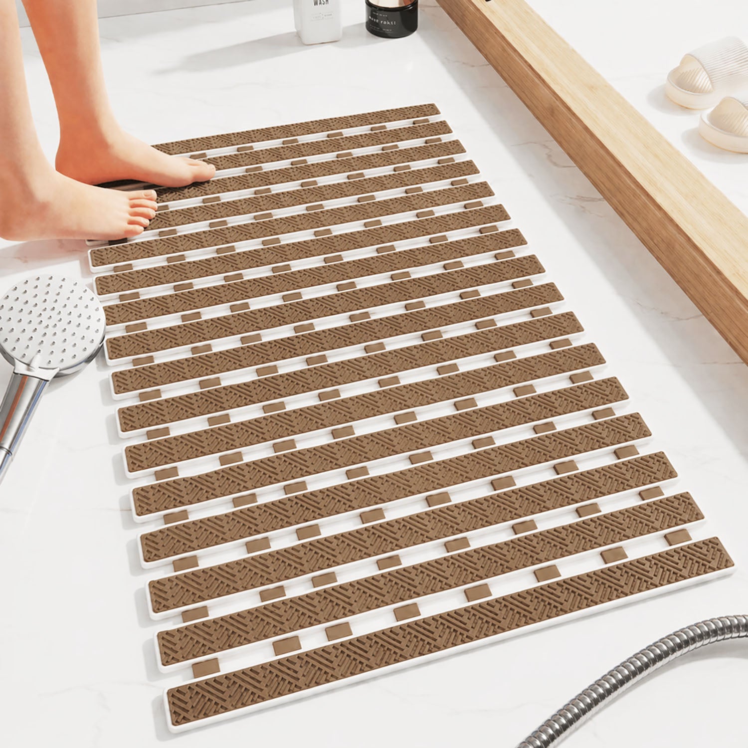 Rubber Shower Mat For Bathroom ( 38x70 Cm Brown )