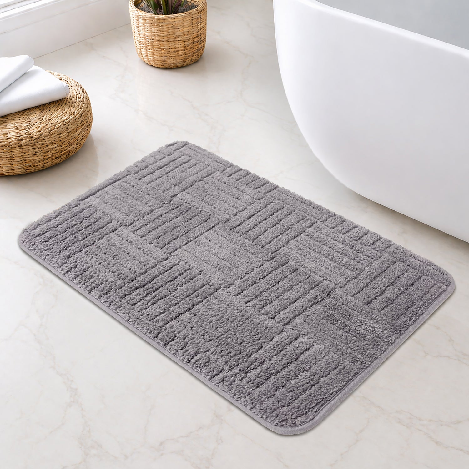 Bahrain Intersect Microfiber Bath Mat (40x58cm Grey)