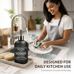 Kitchen Dispenser Print Glass Soap Dispenser For Bathroom And Kitchen Sink Leak ( 19.5x7.5 cm Black )