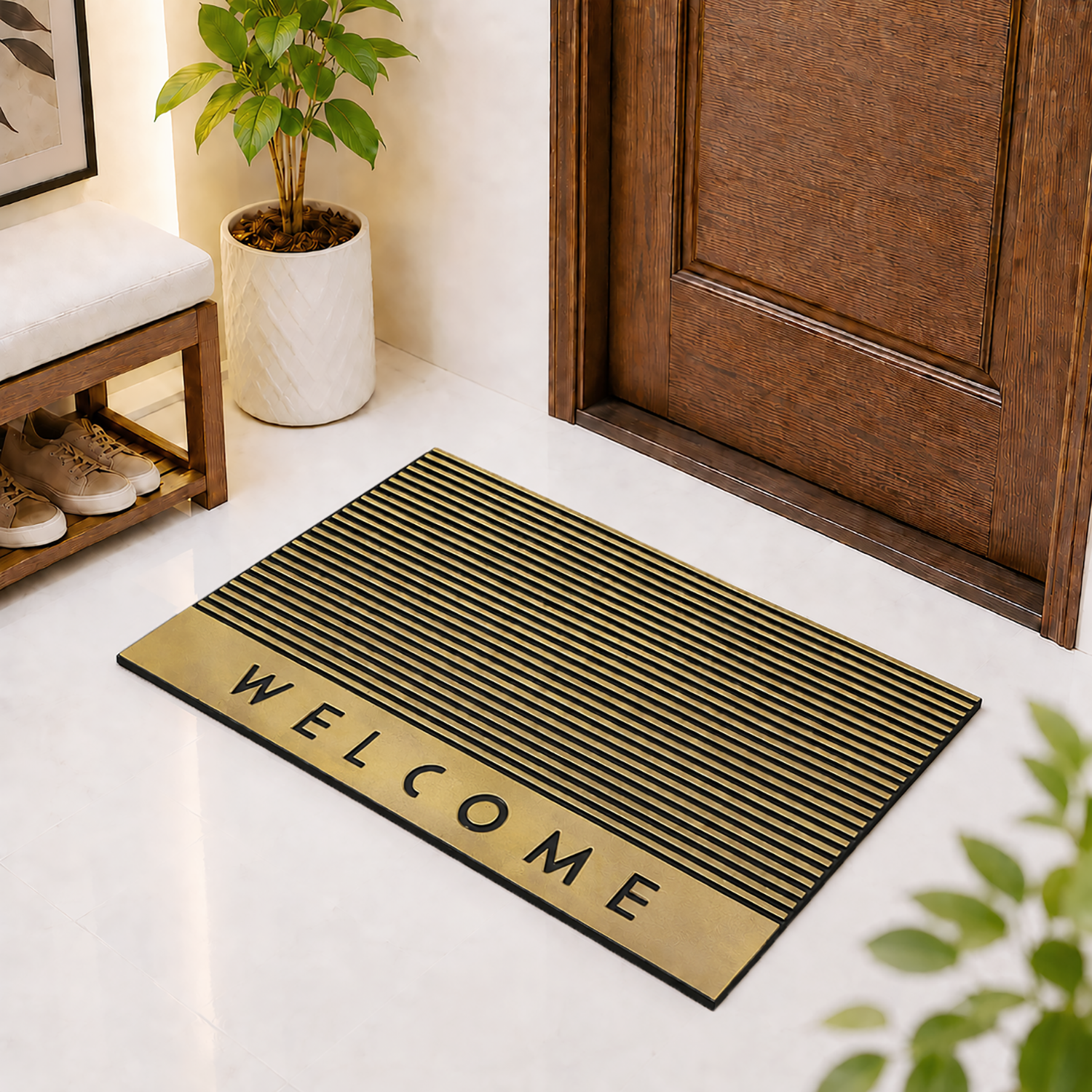Rubber Door Mat Welcome Textured ( 45x75 cm Golden )