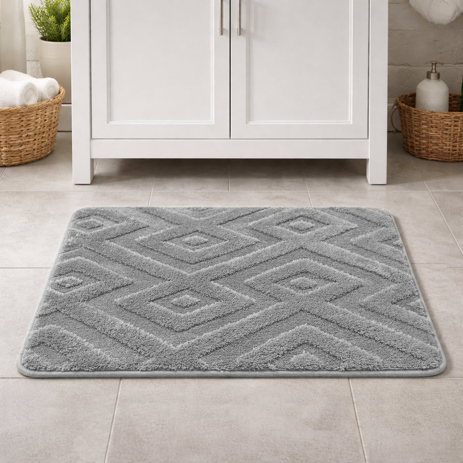 Bahrain Intersect Microfiber Bath Mat (40x58cm Silver)