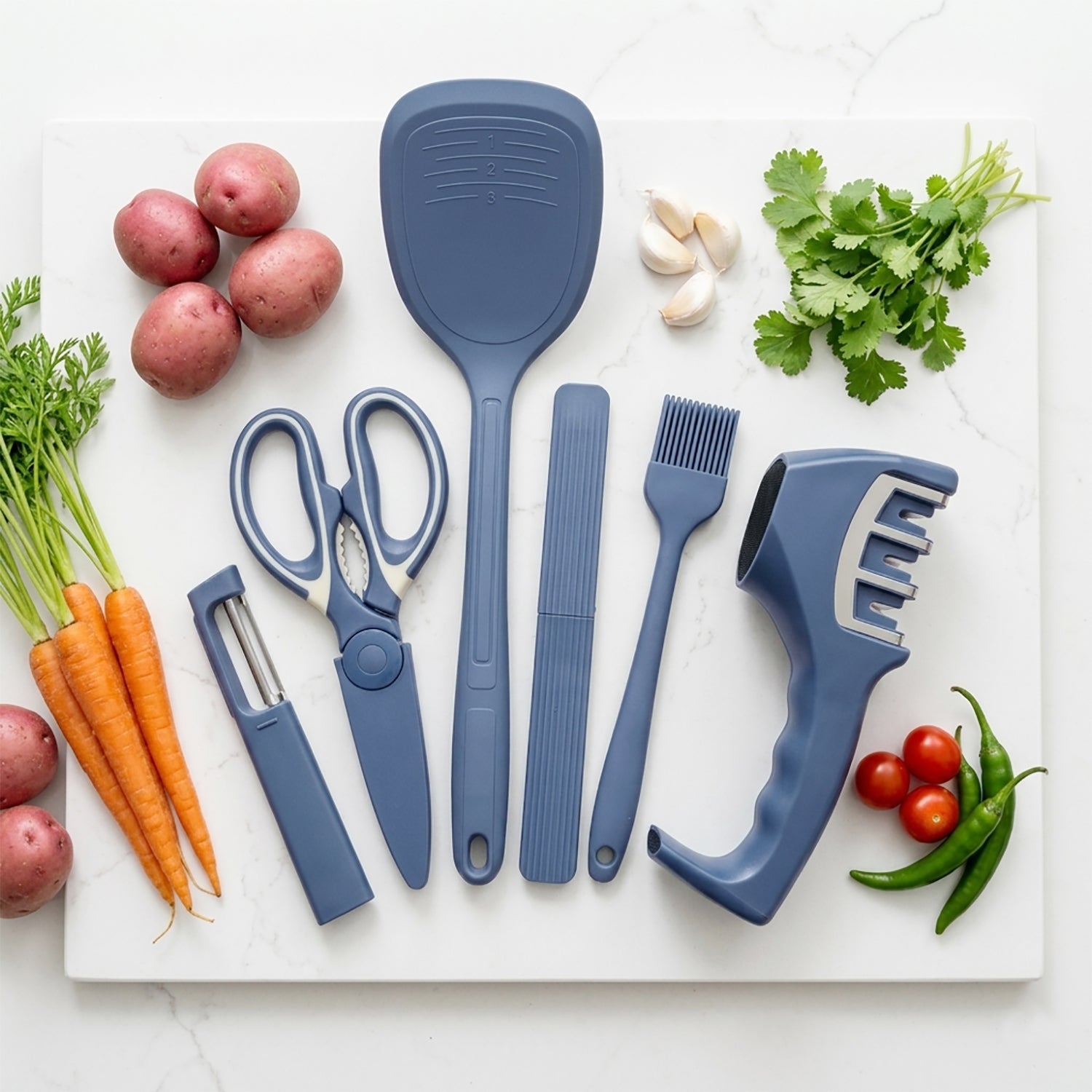 Kitchen Tool Set Plastic Non-Stick Cooking Utensils For Kitchen ( Dark Blue Solid Pack Of 6 )