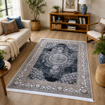 Riyasat Printed Carpet For Home And Office ( 4x6 ft, Charcoal Grey )