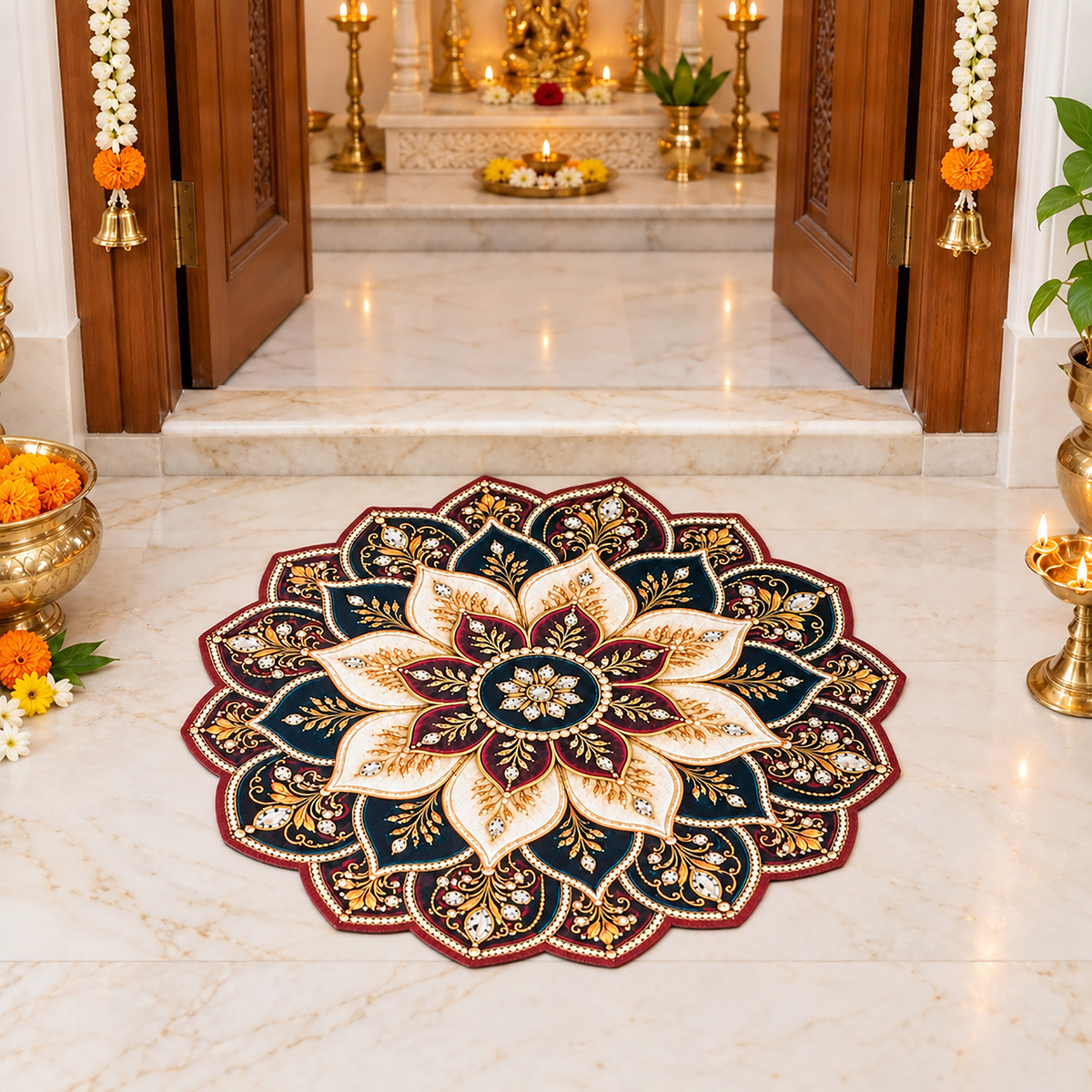 3D Rangoli Mats ( 56x56 cm, Brown )