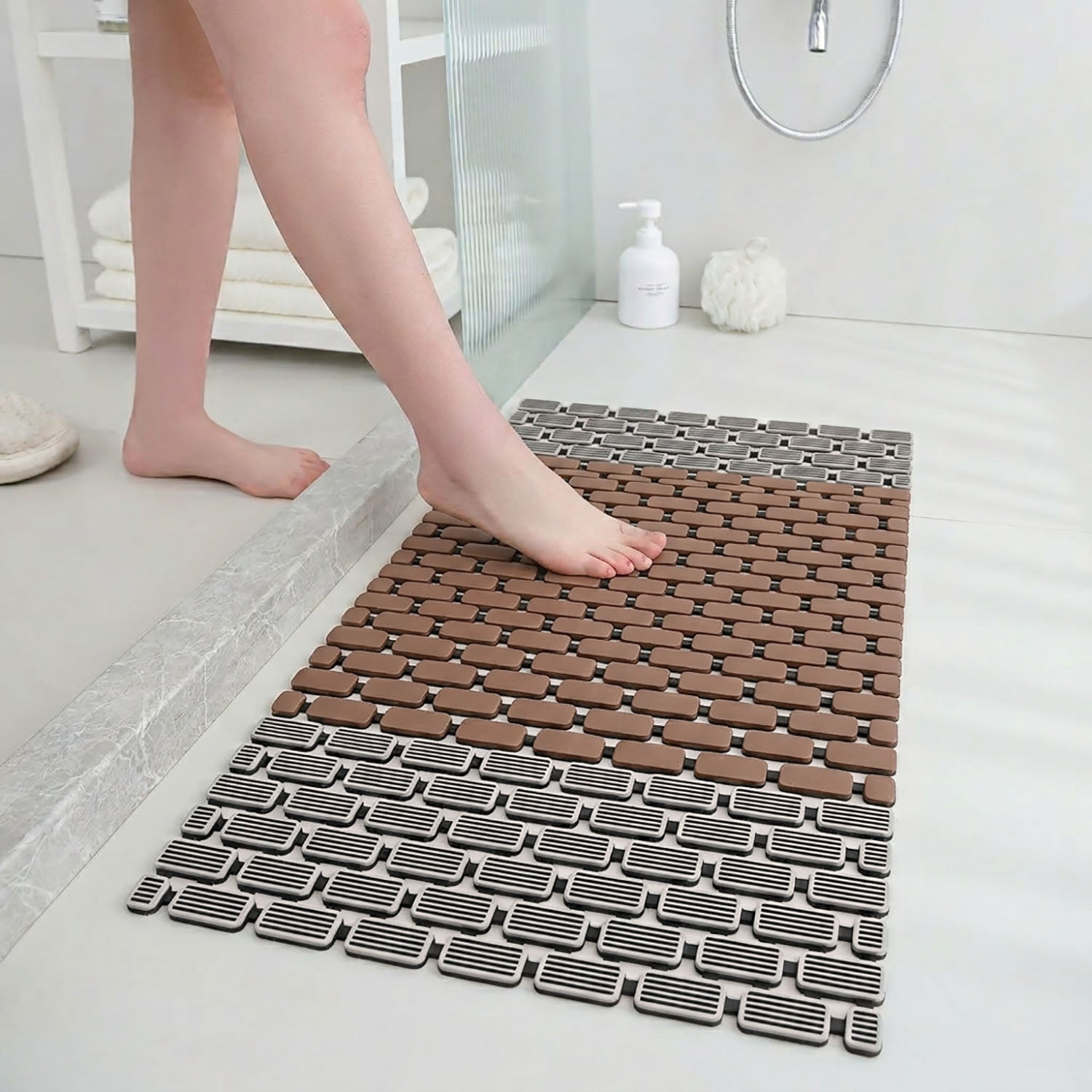 Rubber Shower Mat For Bathroom ( 37x67 Cm Brown )