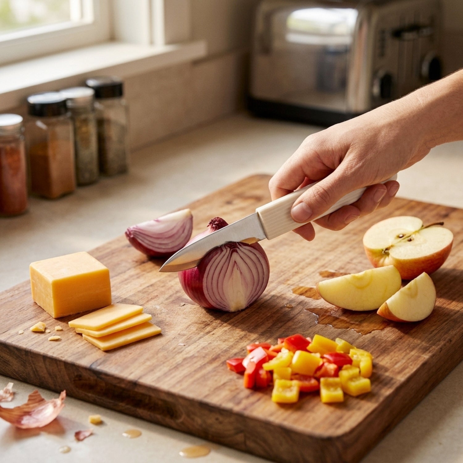 Knife For Kitchen Use Smooth Plastic With Stainless Steel Blade ( Cream 21.2.5 cm )