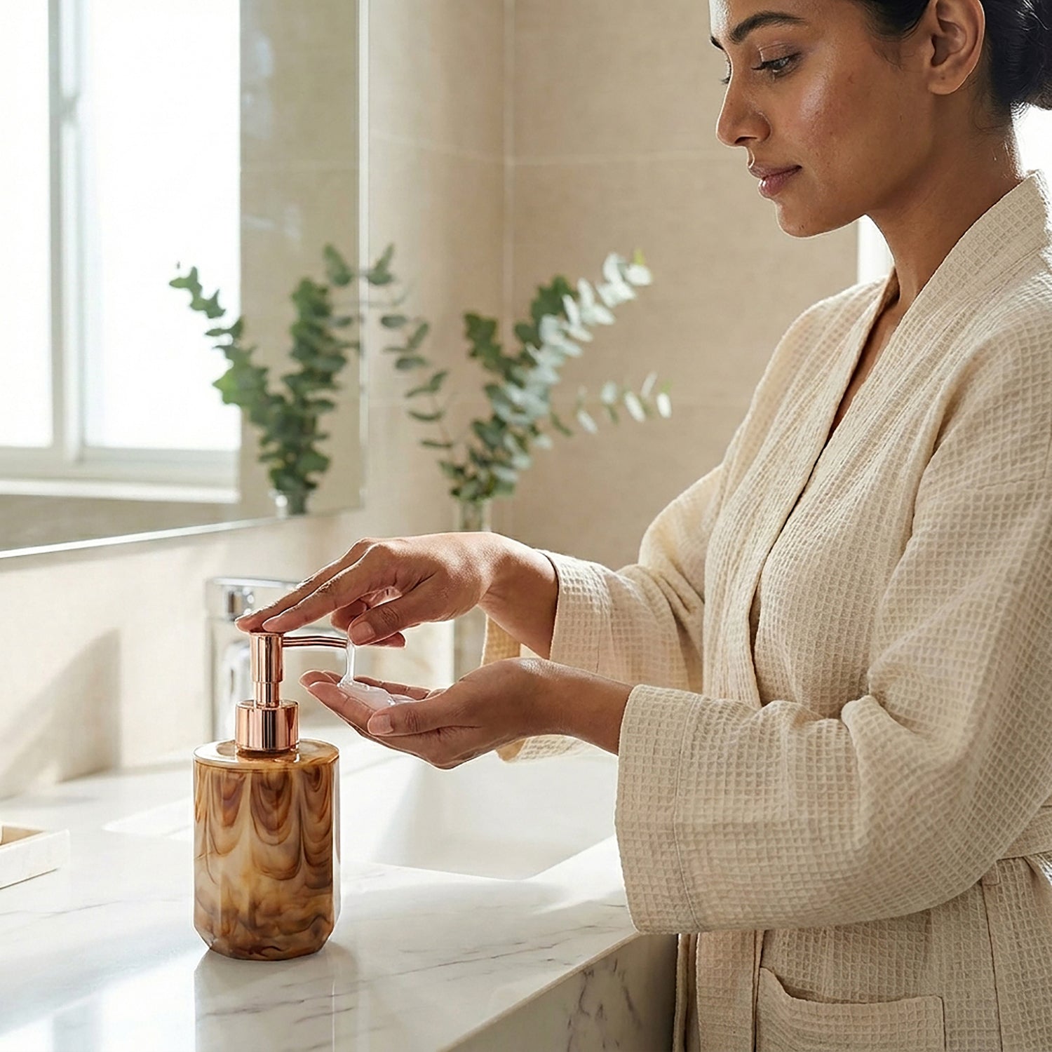 Marble Pattern Plastic Soap Dispenser For Bathroom And Kitchen Sink ( 17x8 cm Brown )