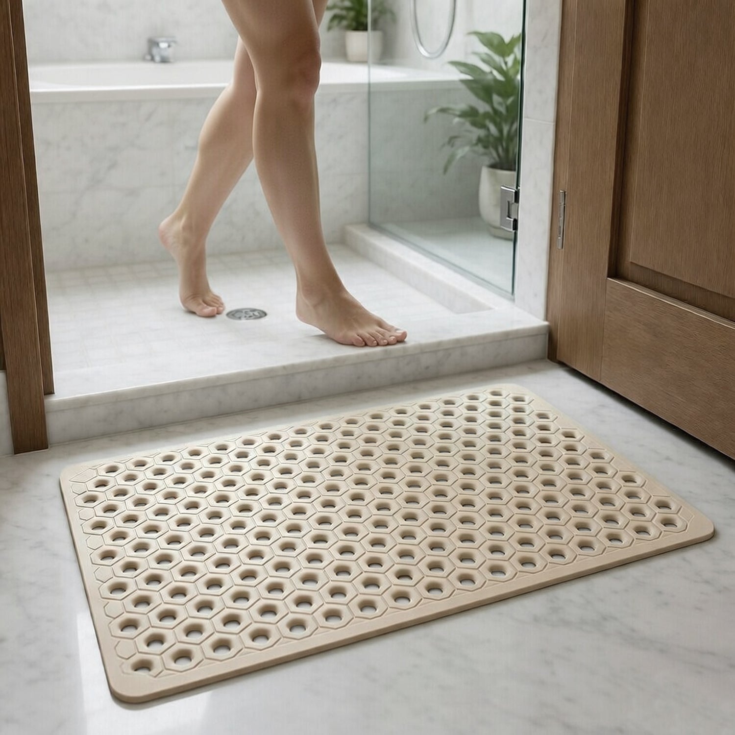 PVC Shower Mat for Bathroom Floor ( 40x70 cm, Beige )