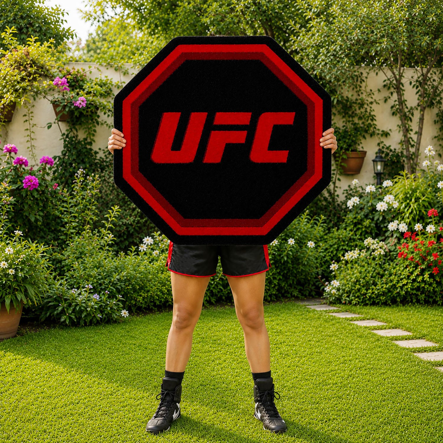 Tufted Wool Rug with Unique UFC Logo Design
