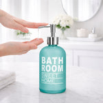 Bathroom Sweet Home Print Glass Soap Dispenser For Bathroom And Kitchen Sink ( 19.5x7.5 cm Aqua )