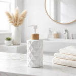 Faceted Pattern Glass Soap Dispenser For Bathroom And Kitchen Sink ( 17.5x7.5 cm White)