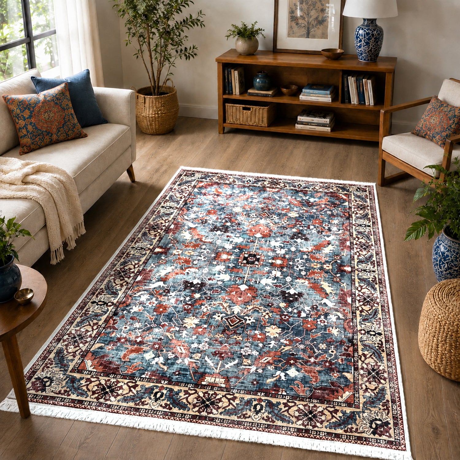 Riyasat Printed Carpet For Home And Office ( 3x5 ft, Blue Rust)