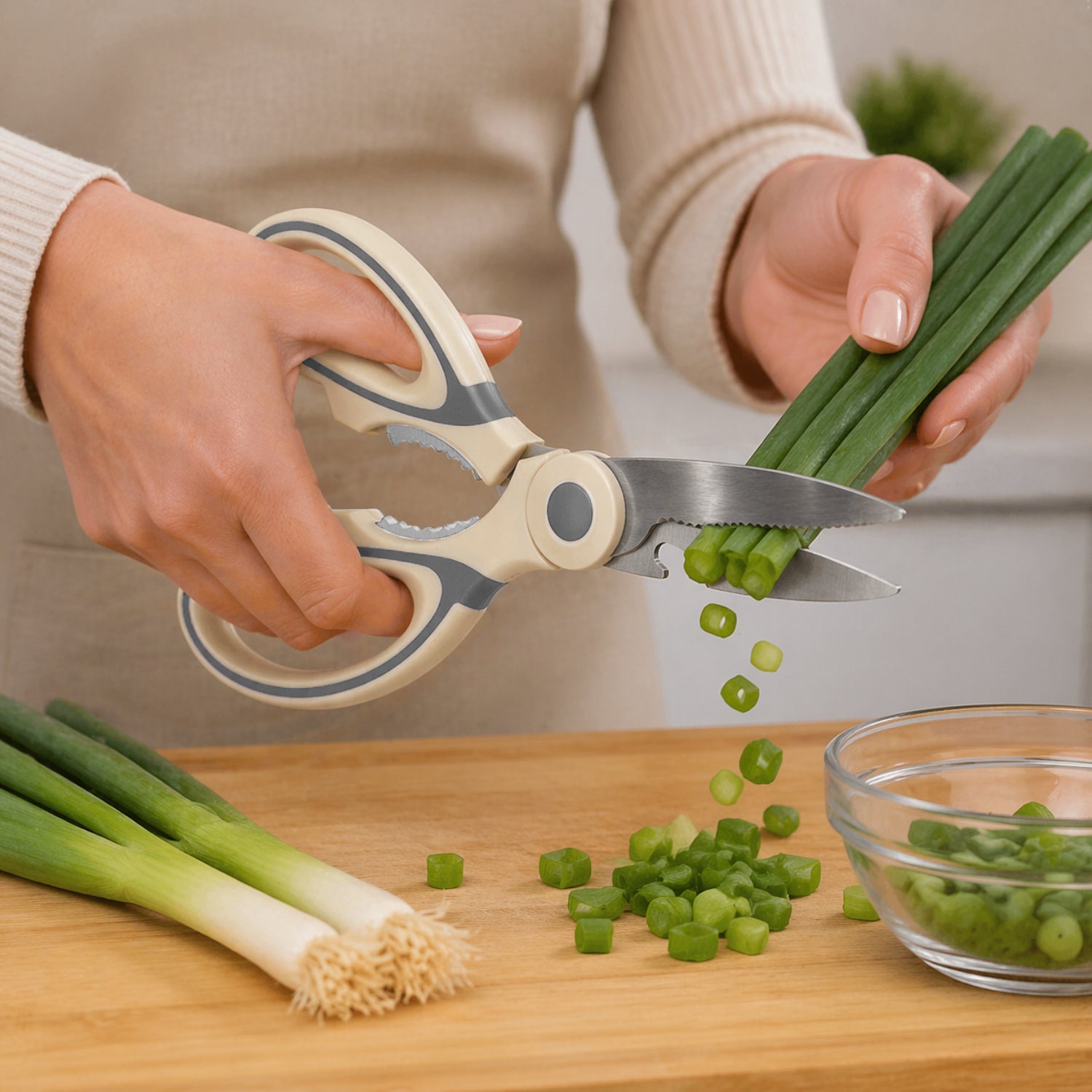 Multipurpose Kitchen Scissors Smooth Plastic Handle Heavy Duty Scissor ( Cream 9x21 cm )