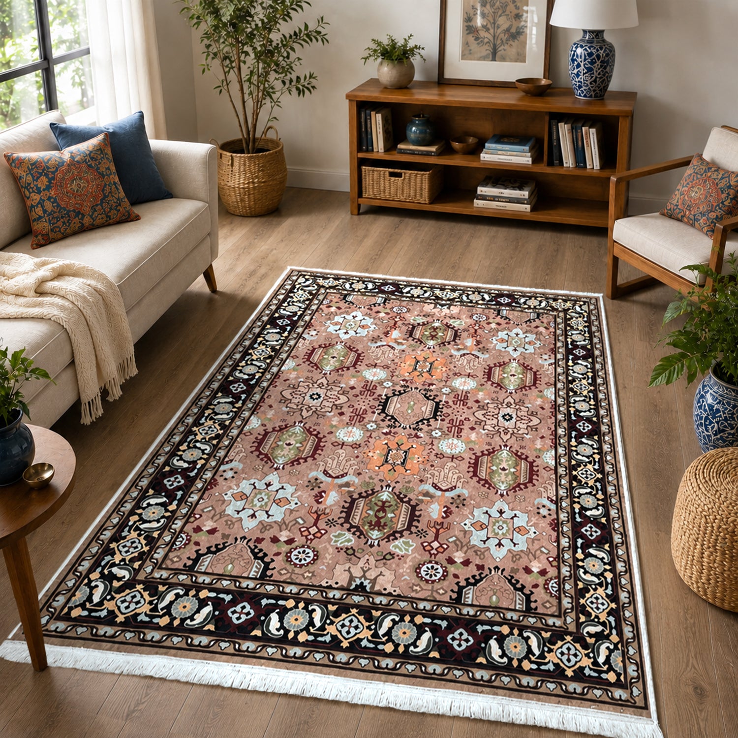 Riyasat Printed Carpet For Home And Office ( 4x6 ft, Peach Vintage )