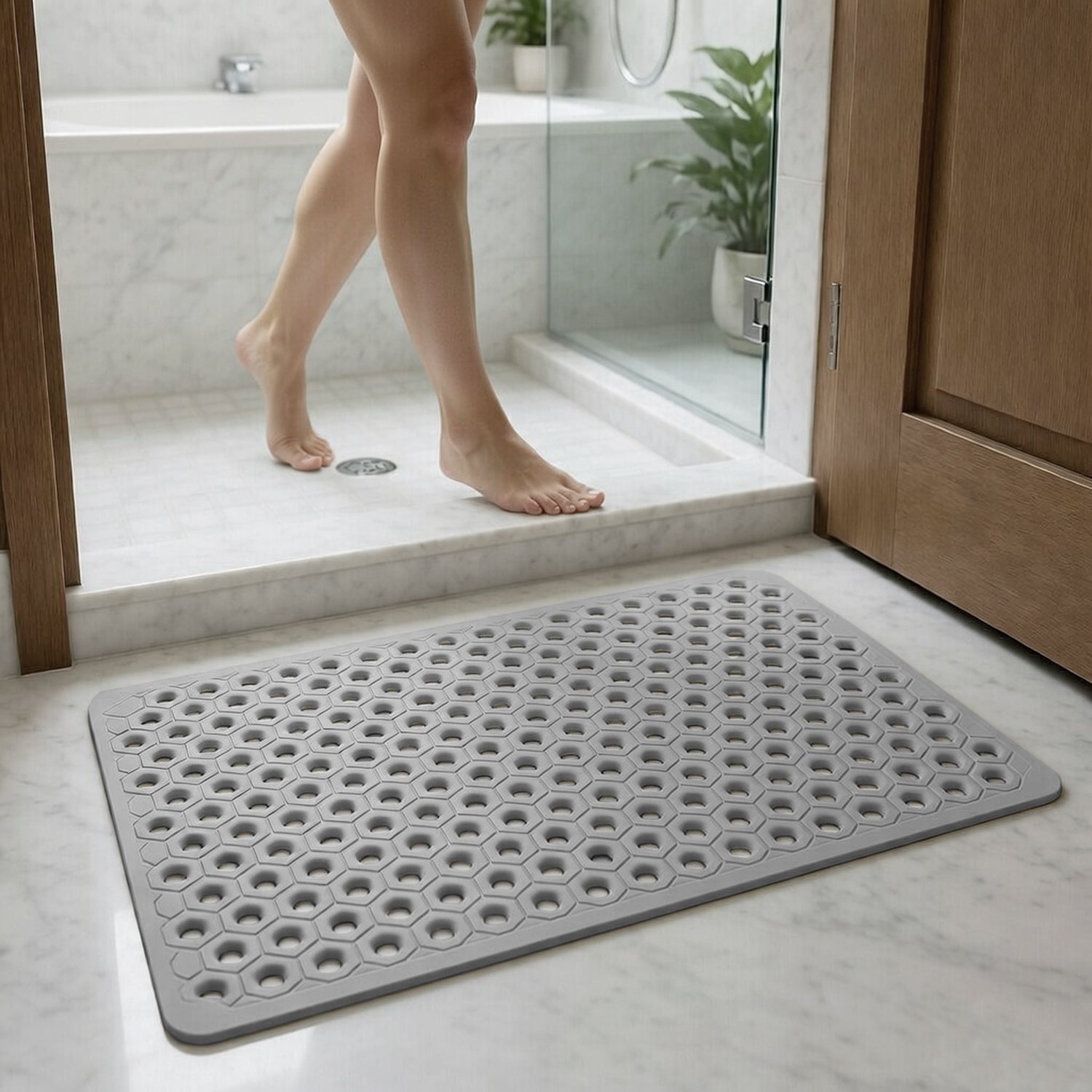 PVC Shower Mat for Bathroom Floor ( 40x70 cm, Silver )