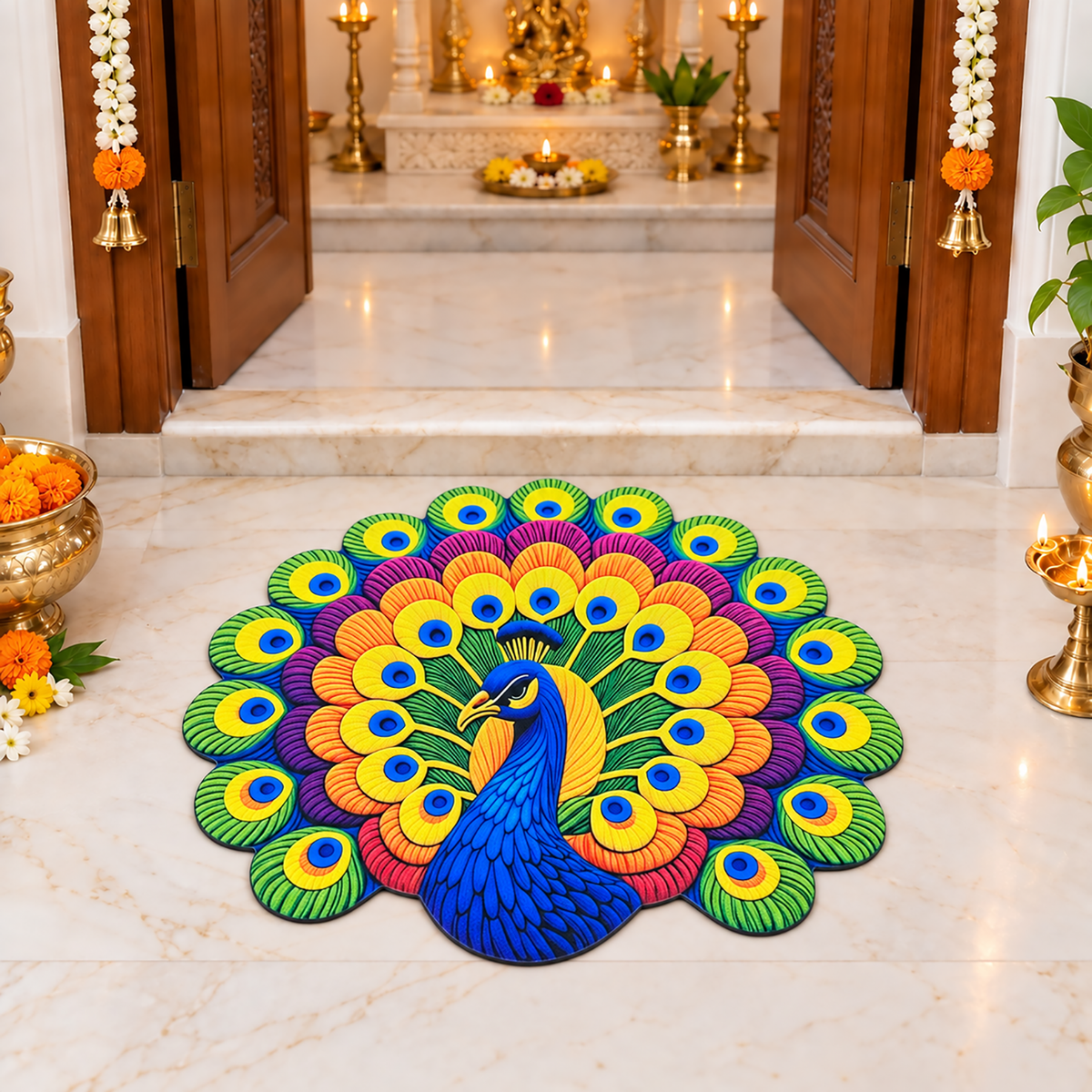 3D Rangoli Mats ( 56x56 cm, Multi )