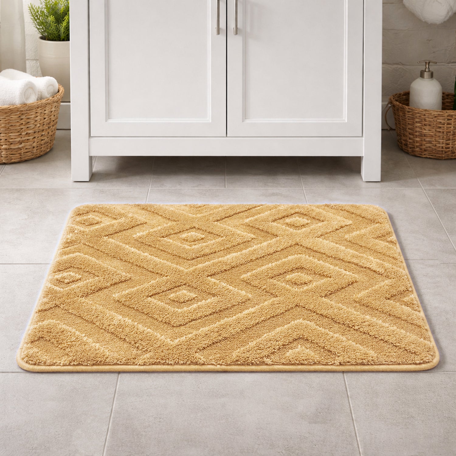 Bahrain Intersect Microfiber Bath Mat (40x58cm Gold)