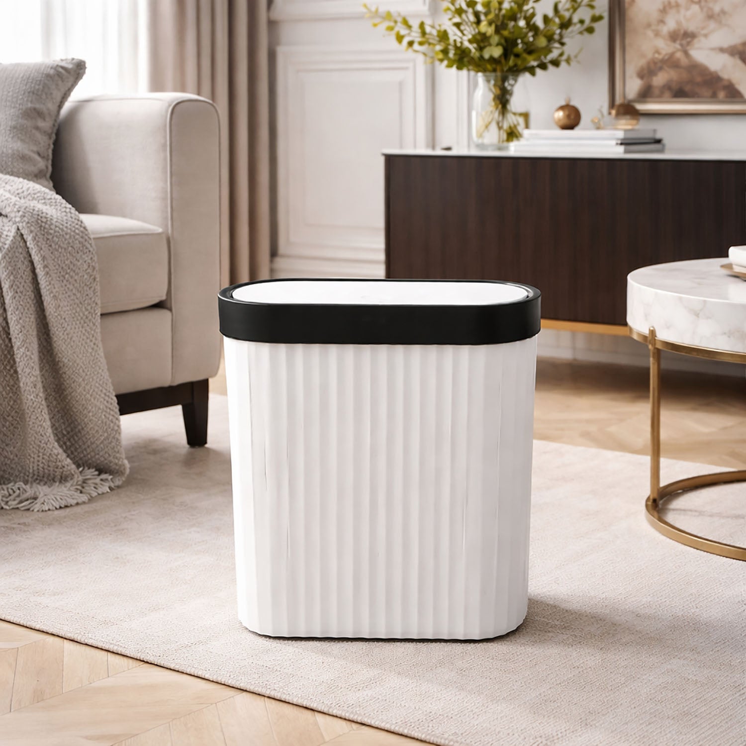 Portable Plastic Dustbin For Home And Kitchen (  27.5x14x29 cm, Grey )