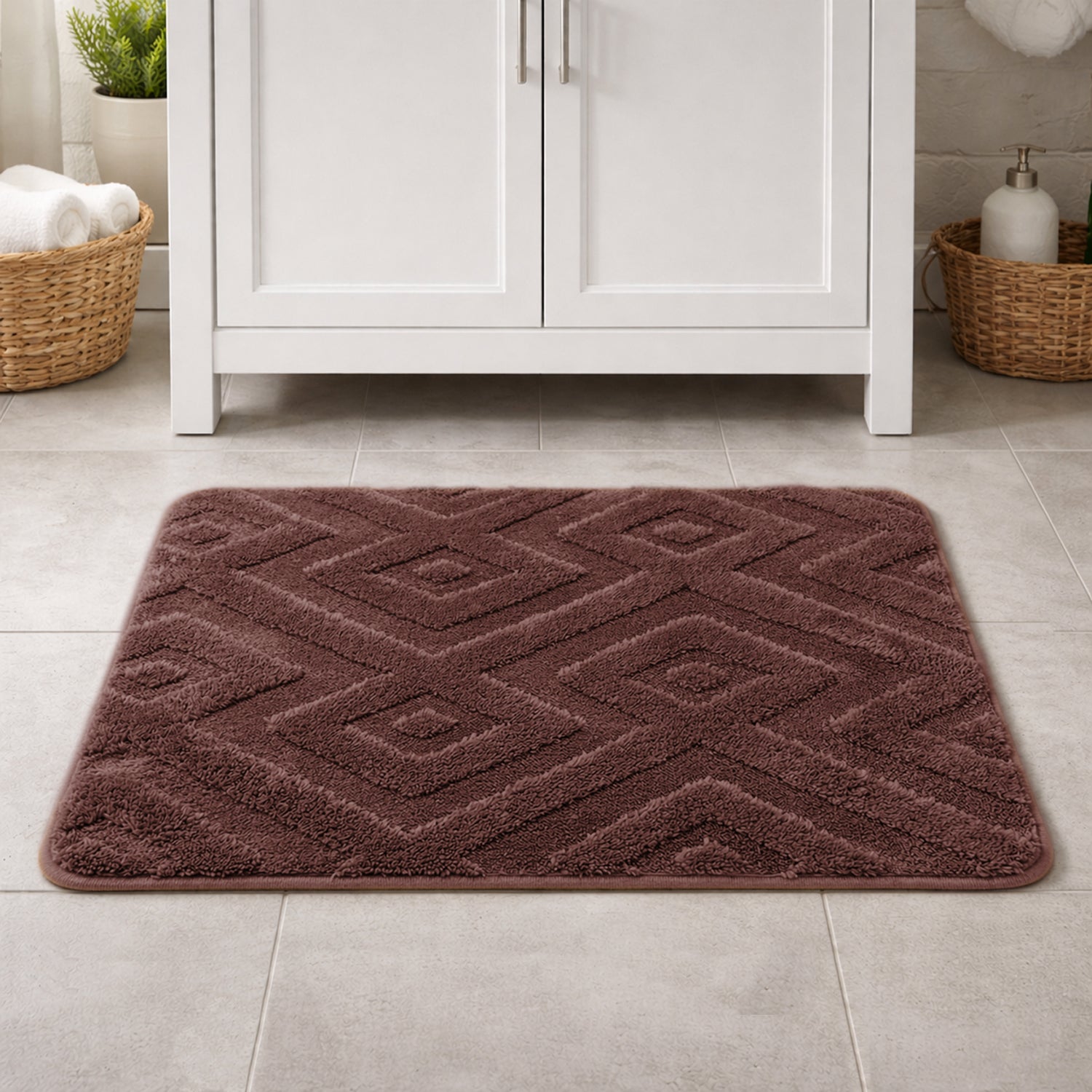 Bahrain Intersect Microfiber Bath Mat (40x58cm Wine)