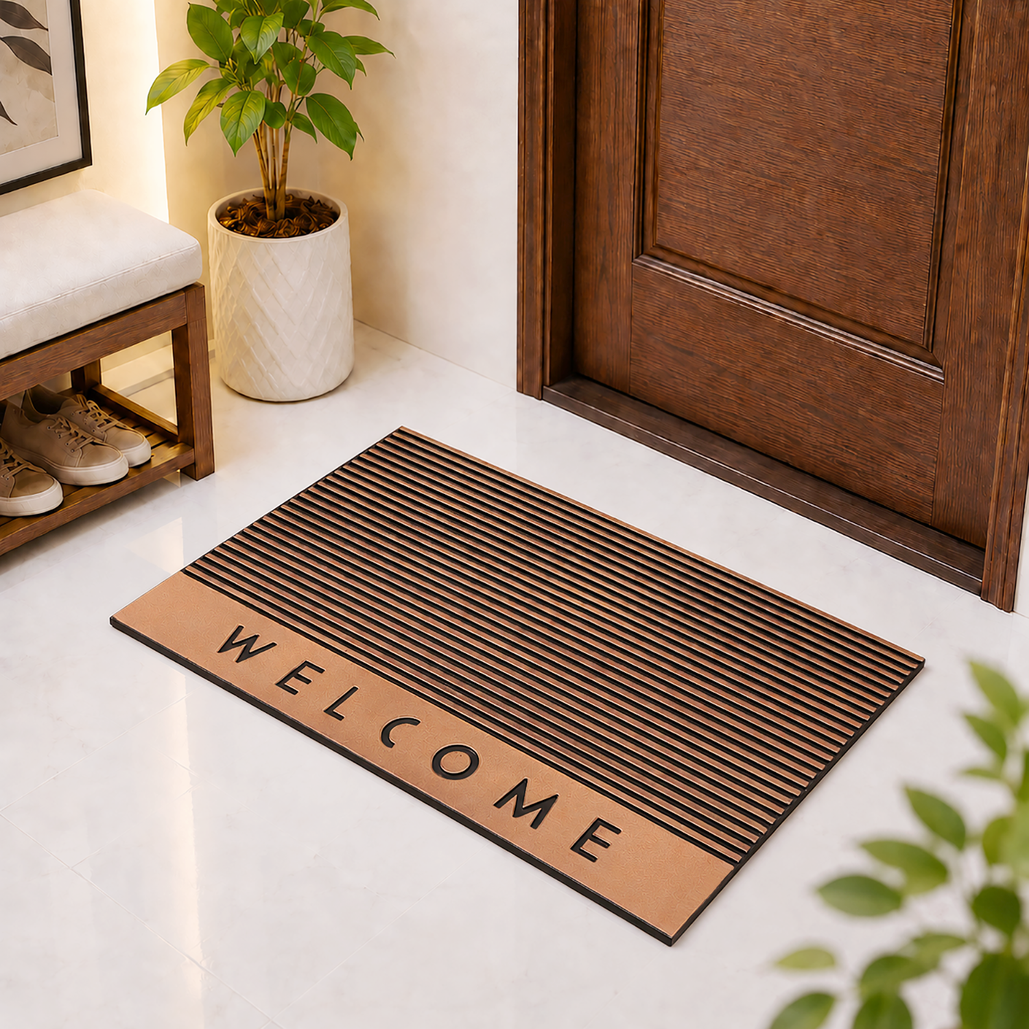 Rubber Door Mat Welcome Textured ( 45x75 cm Copper )