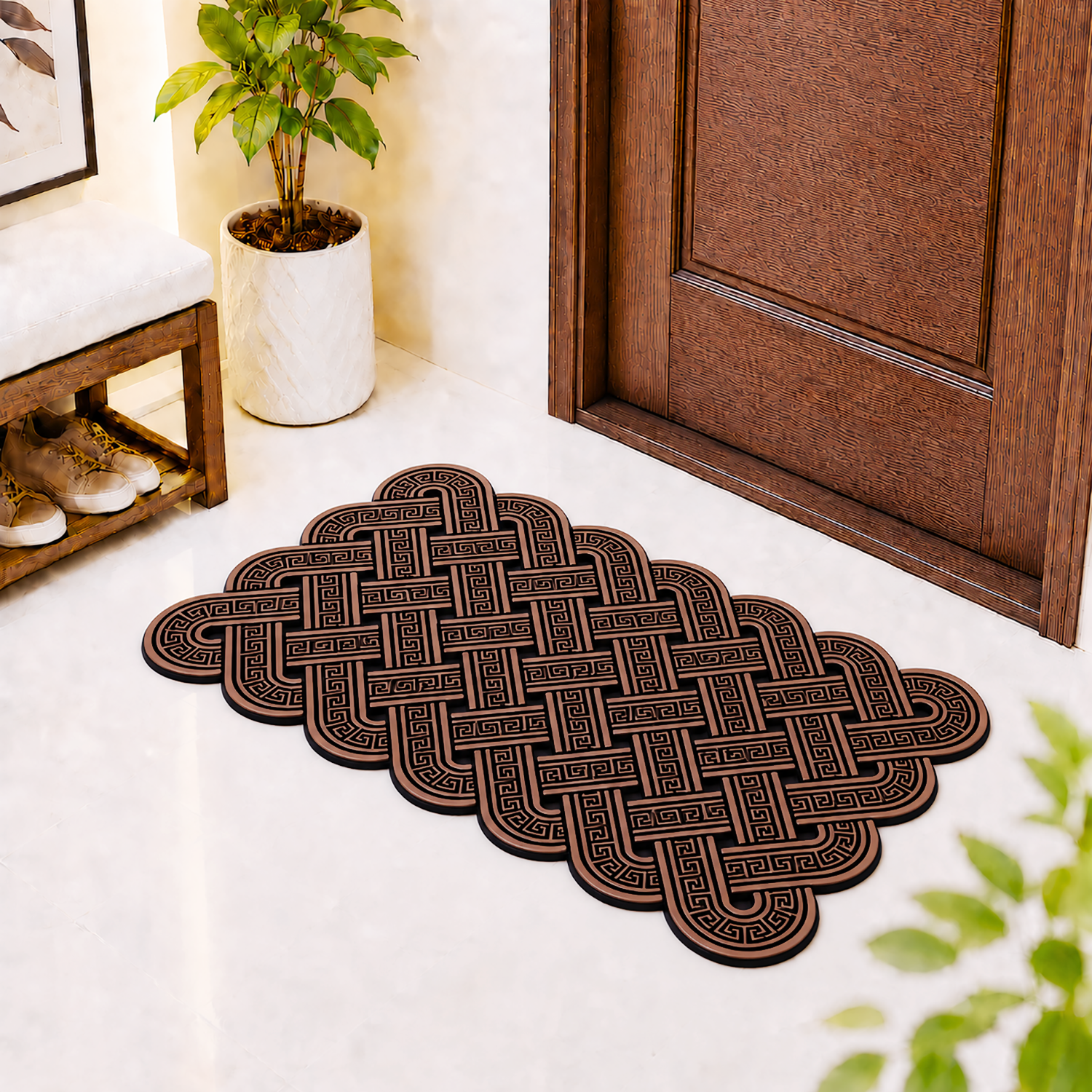 Rubber Door Mat Weave Textured ( 45x75 cm Brown )