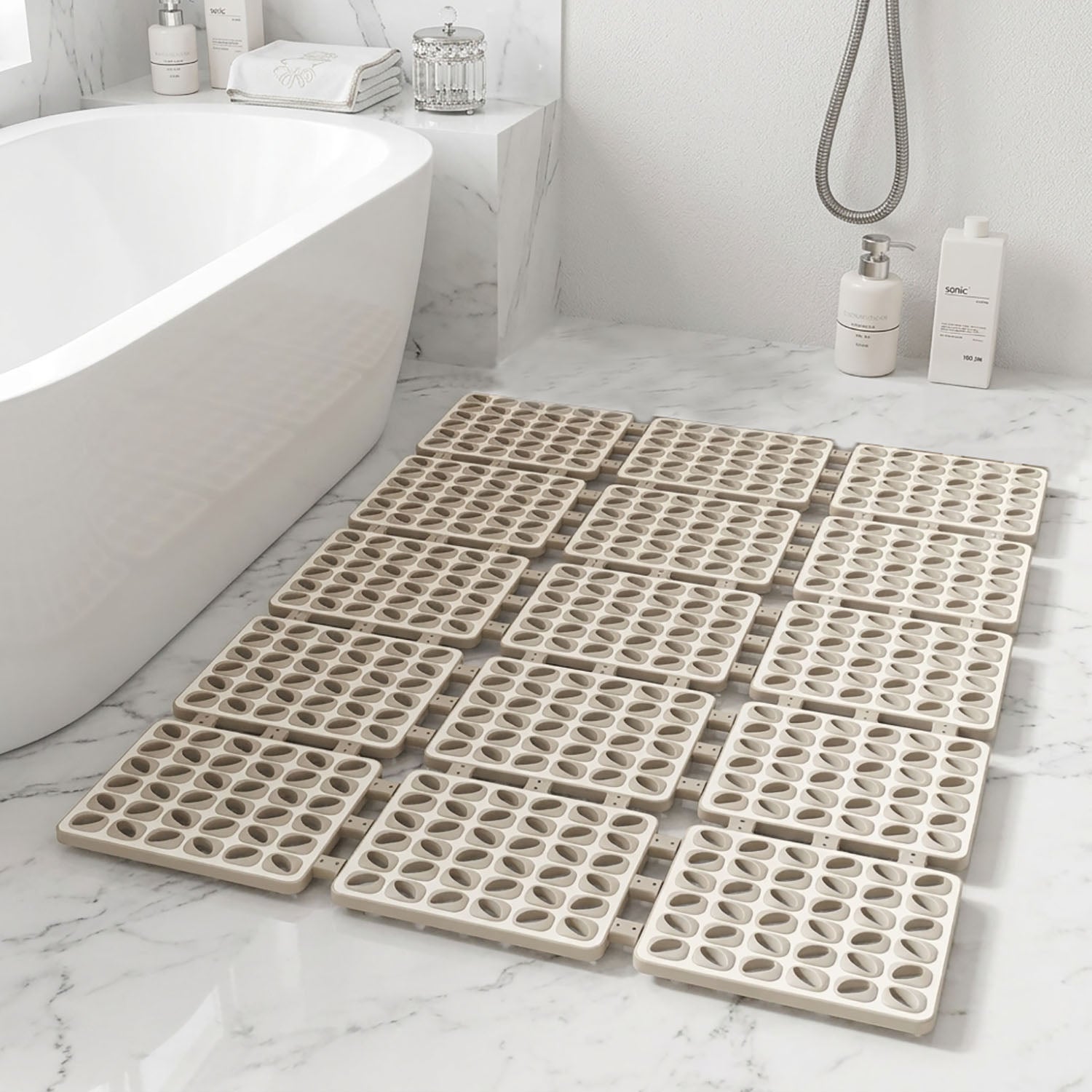 Rubber Shower Mat For Bathroom ( 40x66 Cm Taupe )