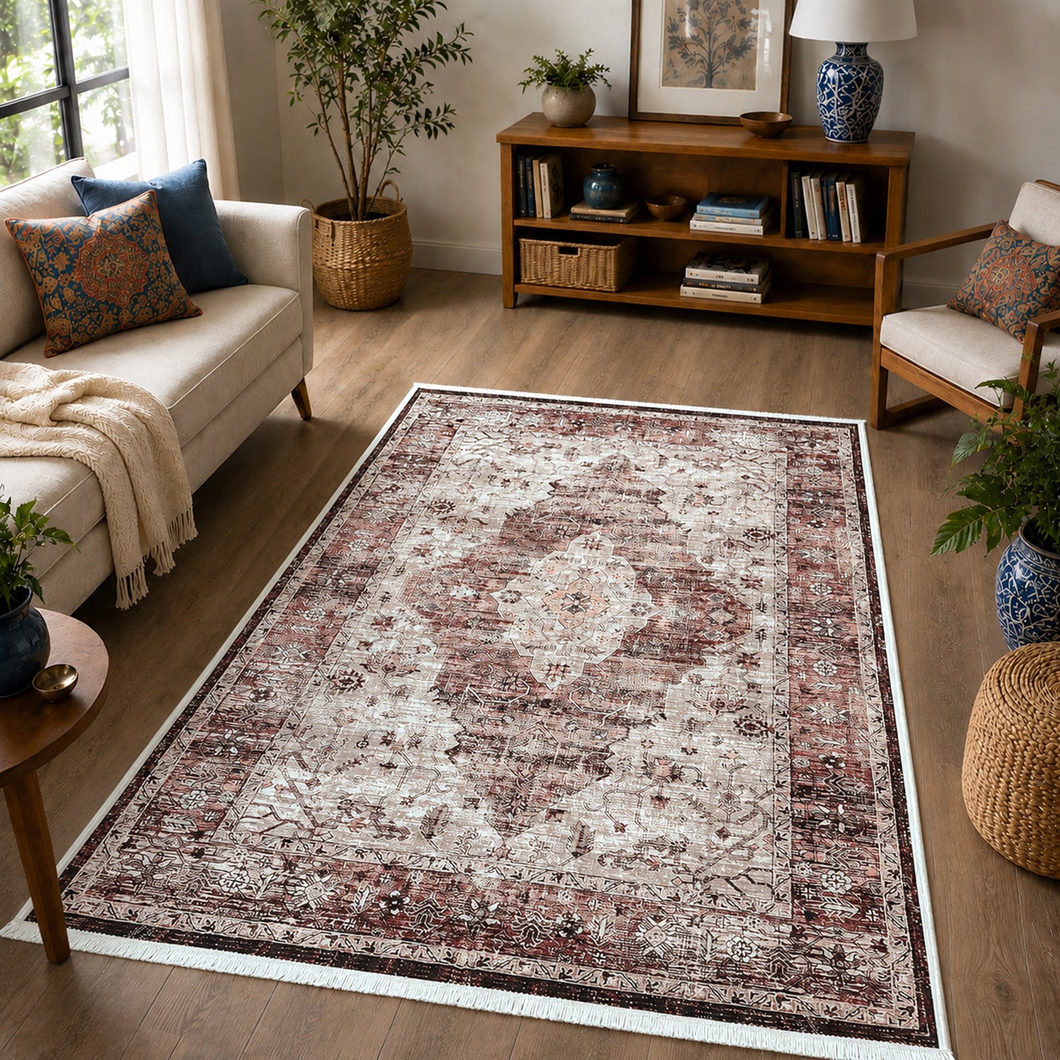 Riyasat Printed Carpet For Home And Office ( 3x5 ft, Dusty Rose )