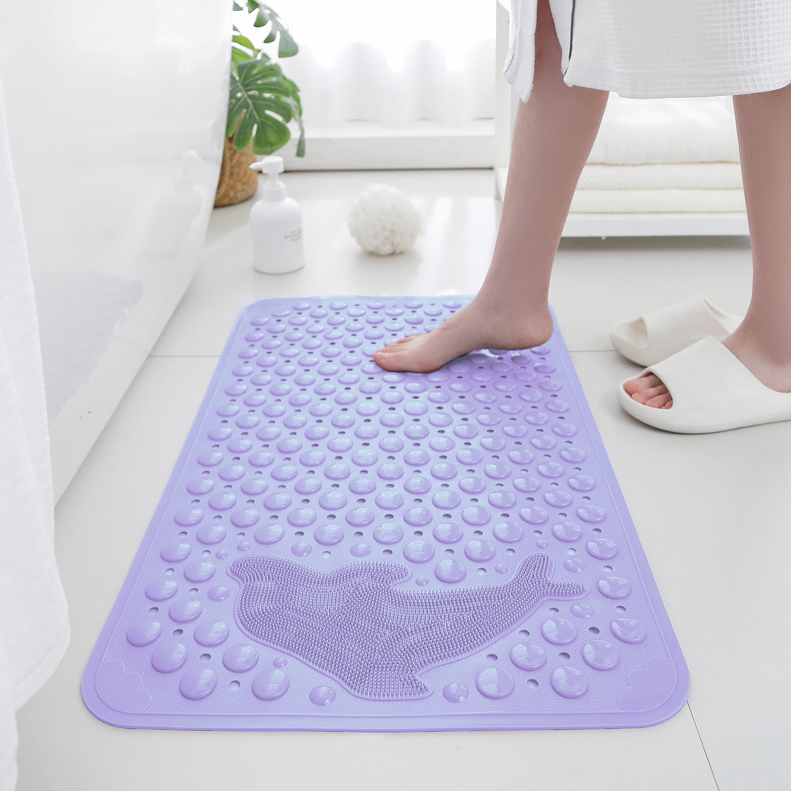 PVC Shower Mat for Bathroom Floor ( 35x70 cm, Purple )