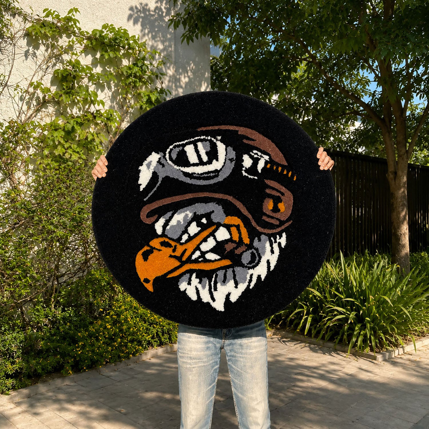 Eagle Wool Rug Tufted Decorative Accent Mat for Wall Hanging and Room Decor (24x24 cm, Black )