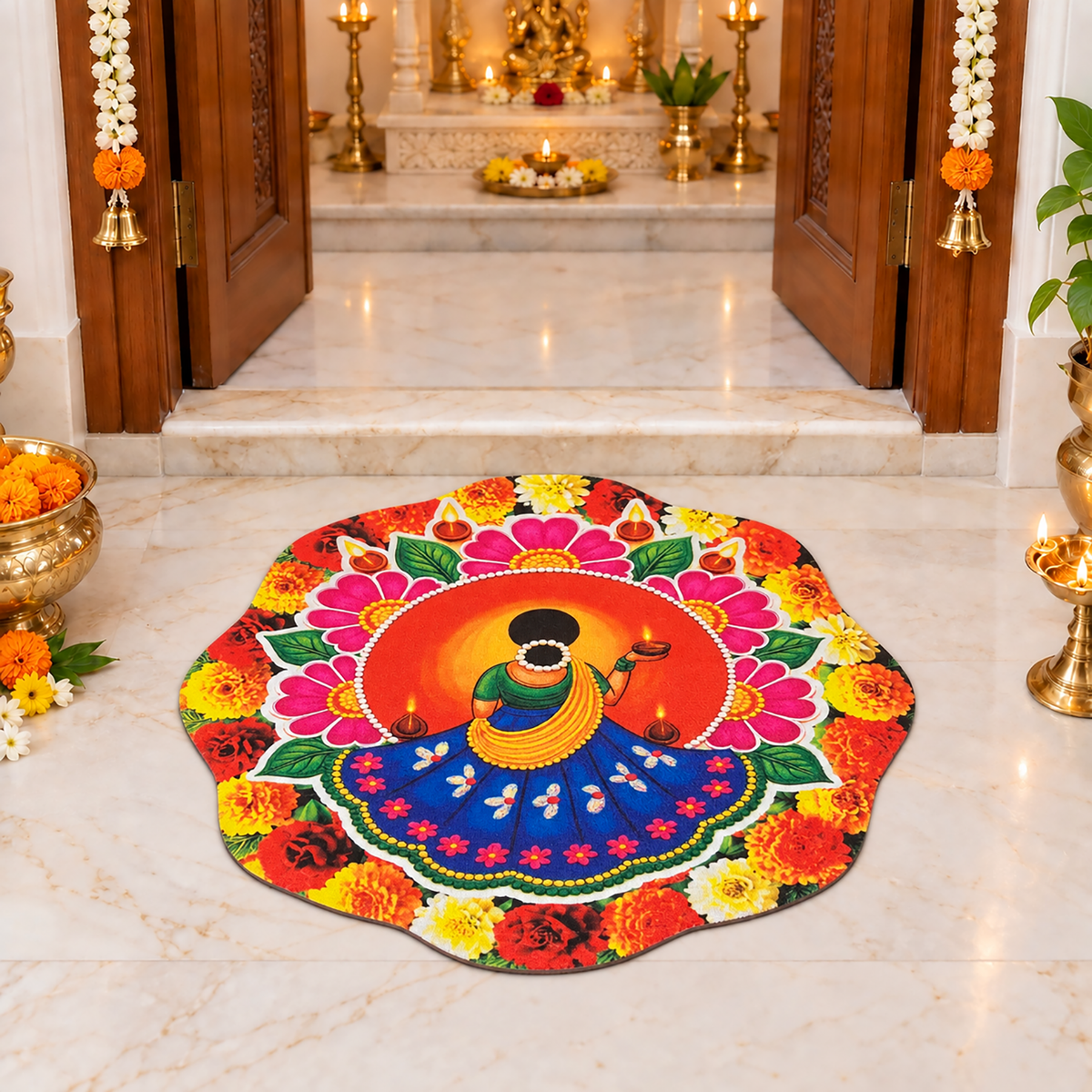 3D Rangoli Mats ( 58x58 cm, Blue )