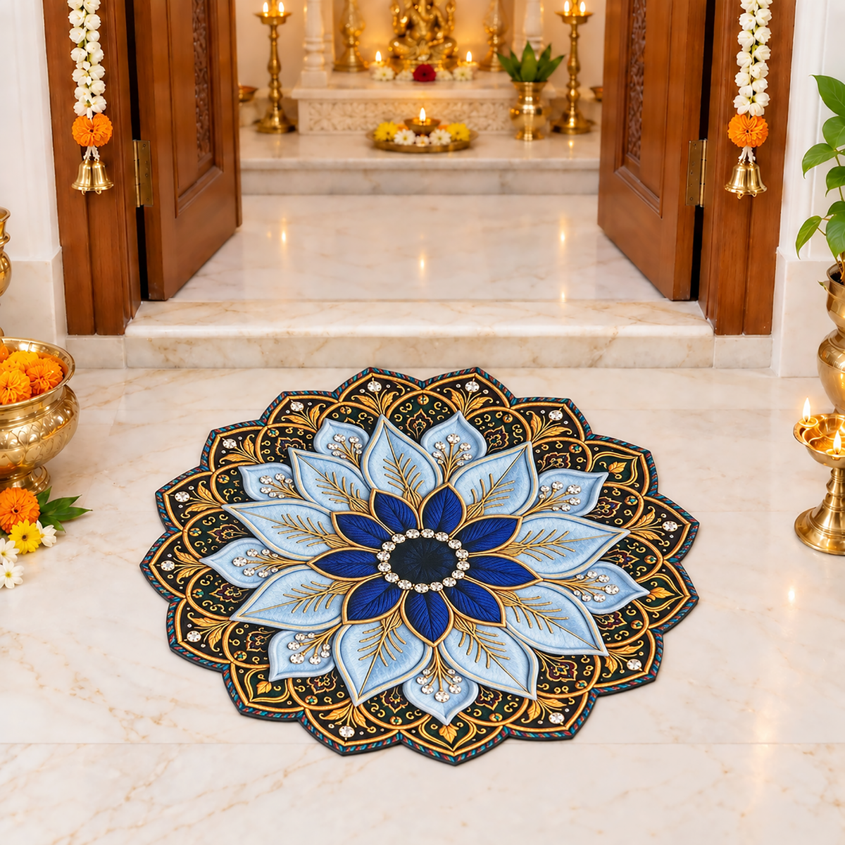3D Rangoli Mats ( 57x57 cm, Blue )