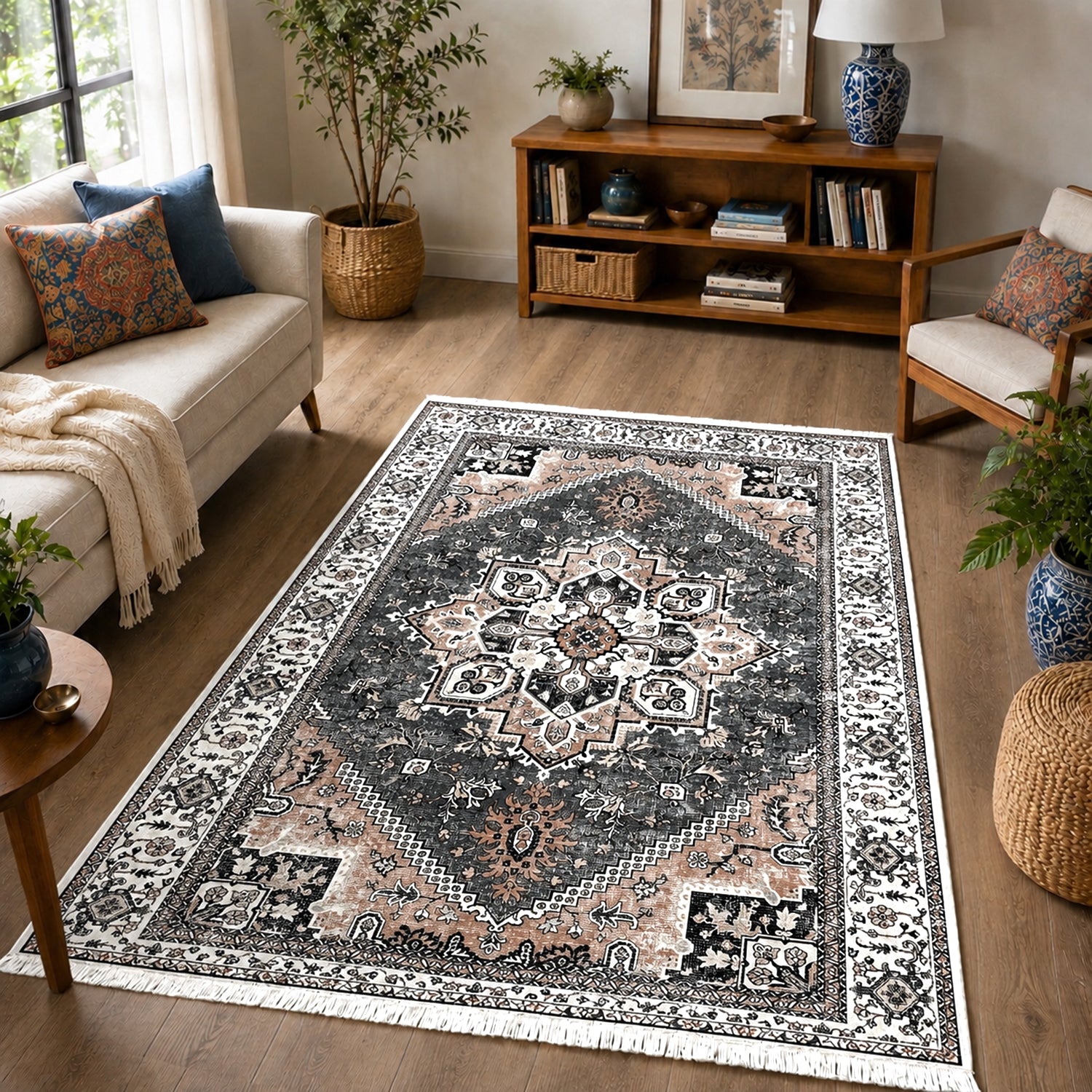 Riyasat Printed Carpet For Home And Office ( 5x7 ft, Vintage Grey )