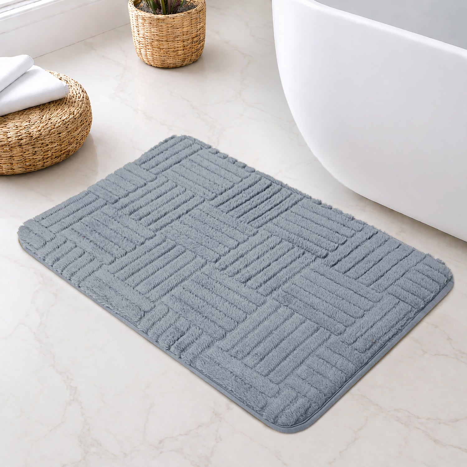 Bahrain Intersect Microfiber Bath Mat (40x58cm Sky Blue)