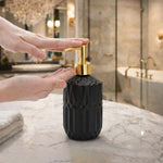 Geometric Texture Pattern Glass Soap Dispenser For Bathroom And Kitchen Sink ( 19x7.5 cm Black )
