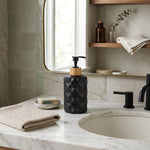 Faceted Pattern Glass Soap Dispenser For Bathroom And Kitchen Sink ( 17.5x7.5 cm Black )