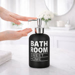 Bathroom Sweet Home Print Glass Soap Dispenser For Bathroom And Kitchen Sink ( 19.5x7.5 cm Black )