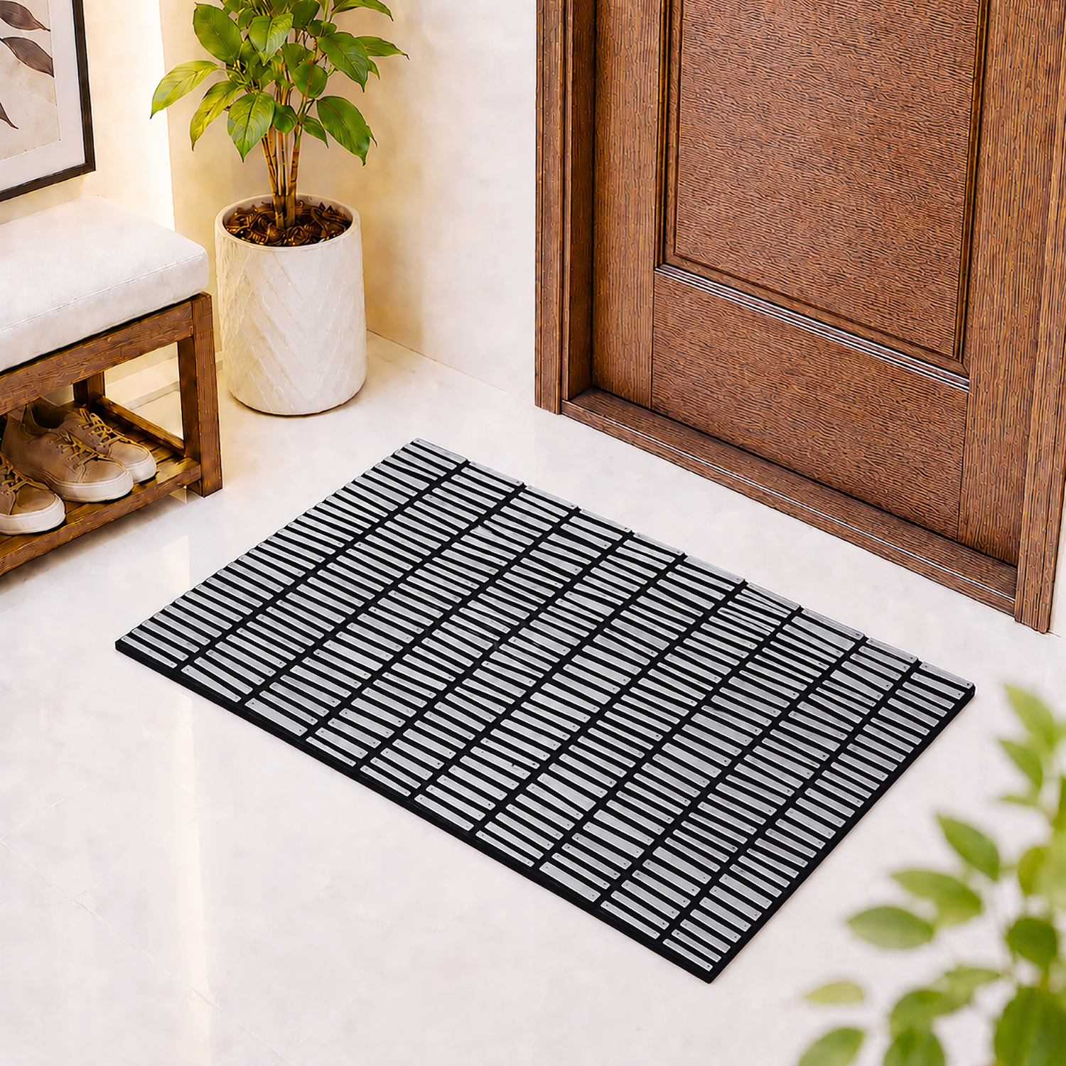 Rubber Door Mat Linear Textured ( 45x75 cm Silver )