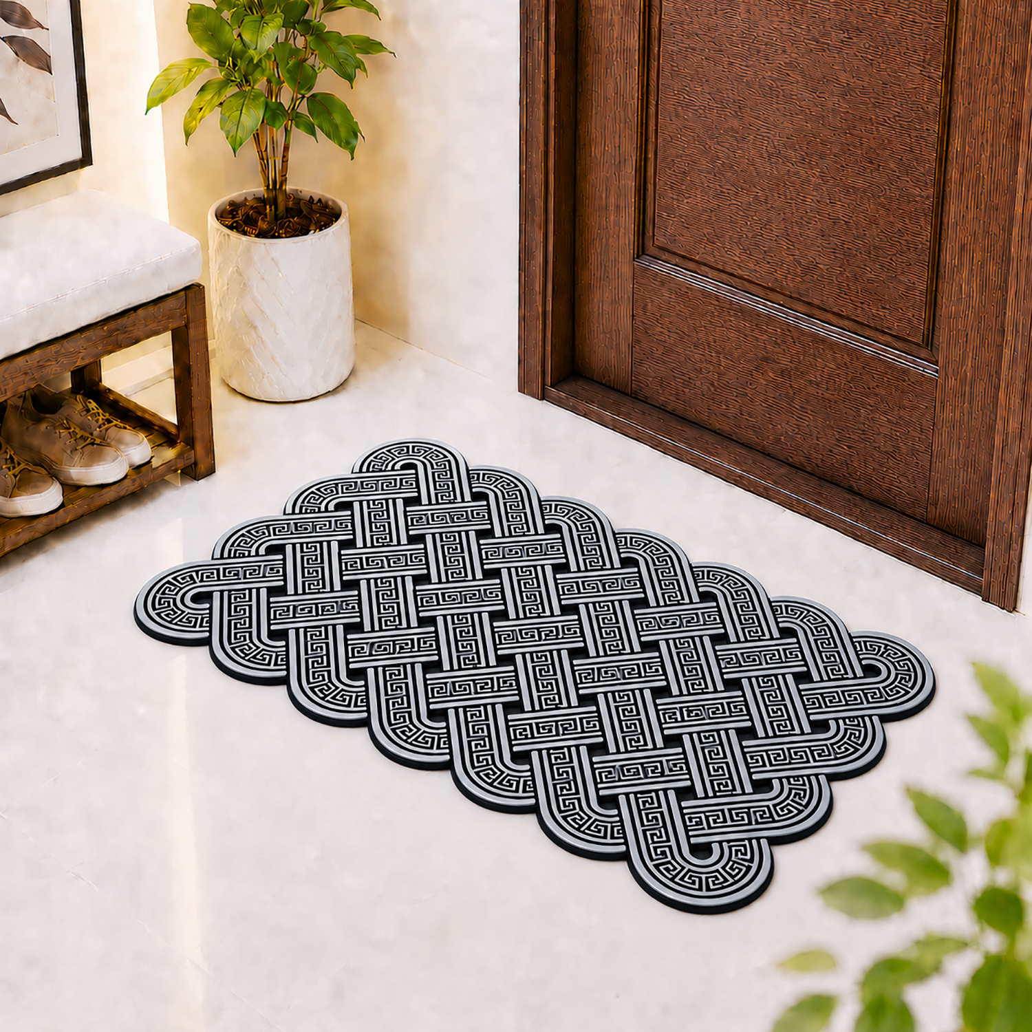 Rubber Door Mat Weave Textured ( 45x75 cm Silver )