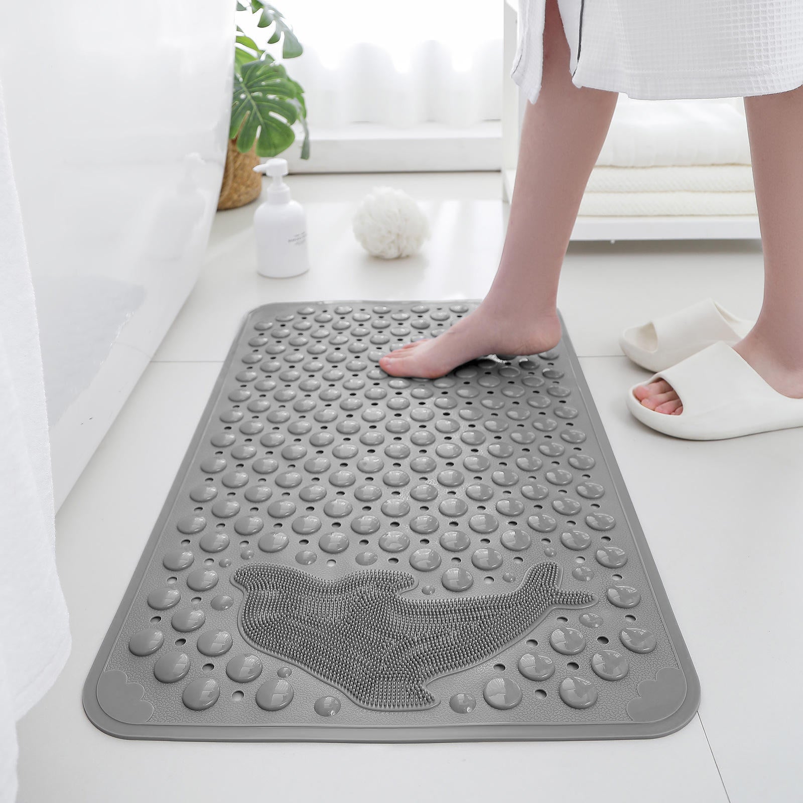 PVC Shower Mat for Bathroom Floor ( 35x70 cm, Grey )