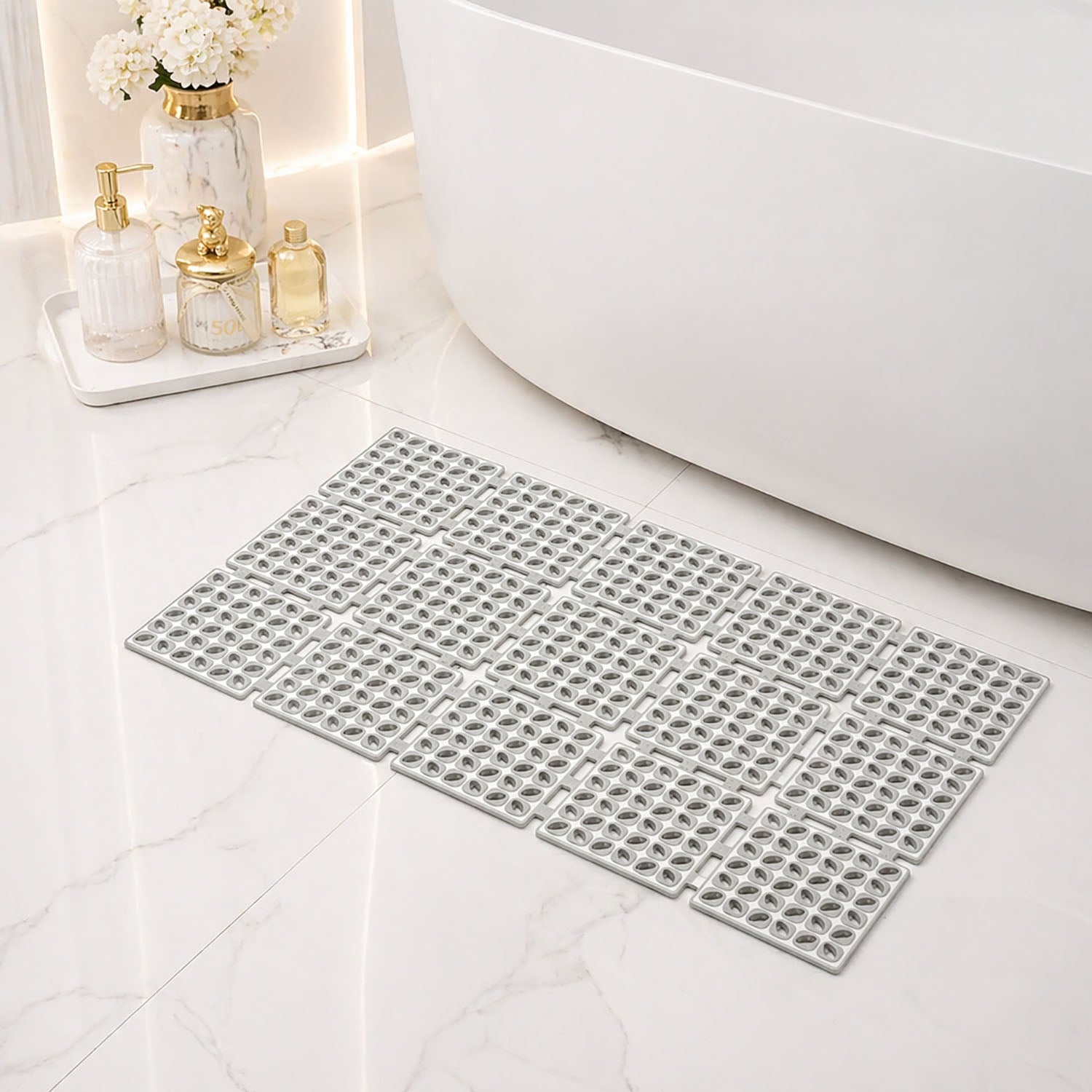 Rubber Shower Mat For Bathroom ( 40x66 Cm Silver )