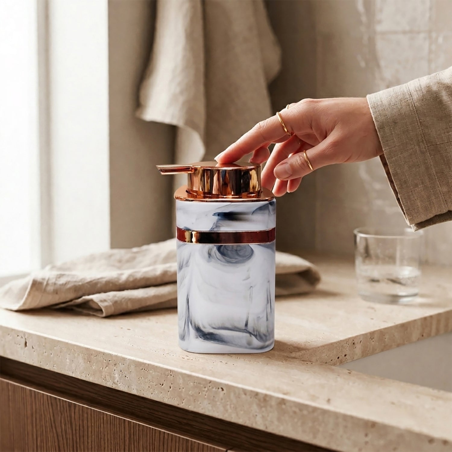 Marble Pattern Plastic Soap Dispenser For Bathroom And Kitchen Sink  ( 13.5x7 cm White )