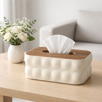 Plastic Tissue Dispenser with Wooden Grain Lid  (White, 21x13x9 cm)