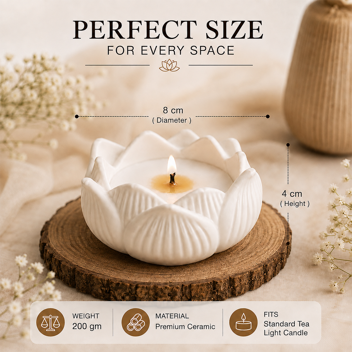 Soy Wax Decorative Lotus Candle ( White , 8 x 8 cm )